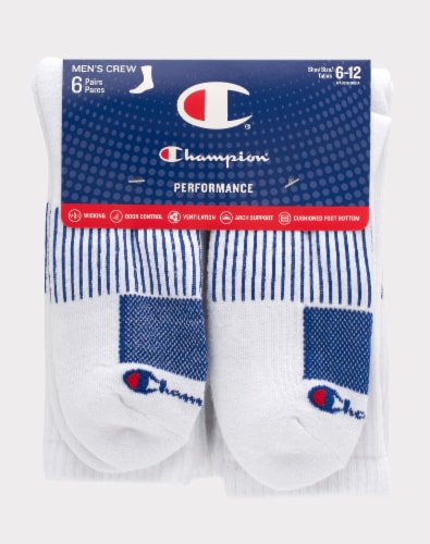 CHAMPION Mens High Performance Crew Socks White 6 12 Smith s Food and Drug