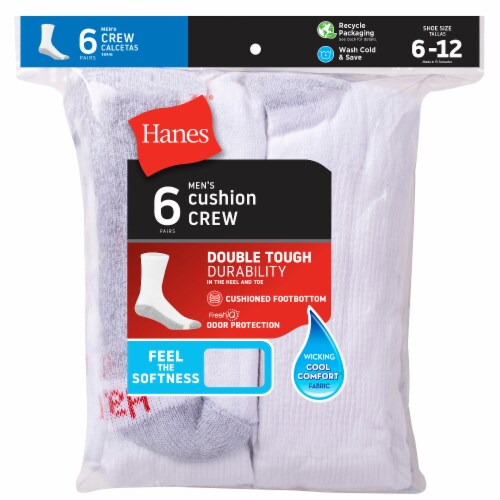 Hanes Men's Cushion Size 6-12 Crew Socks Perspective: front
