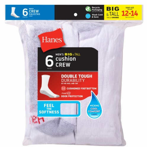 Hanes Men's Big & Tall Cushion Crew Socks - White, 12-14 - Smith’s Food ...