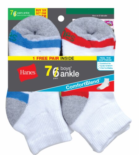 Hanes Large Boys Ankle Socks - White, 7 pk - Fred Meyer