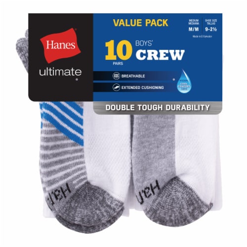 Hanes® Ultimate® Double Tough Crew Socks - Assorted White Perspective: front
