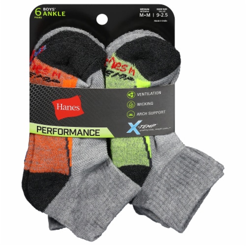 Hanes® Performance Assorted Boys' Ankle Socks - Medium Perspective: front