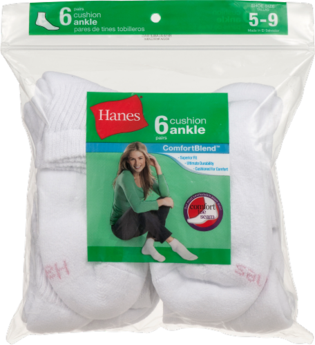 Hanes Women's Cushion Ankle Socks - 6 pk - White Perspective: front