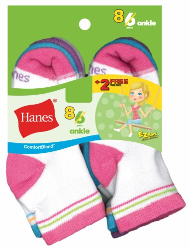 Hanes Large Girls Ankle Socks - White Perspective: front