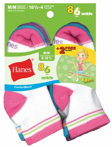Hanes Medium Girls Ankle Socks Perspective: front