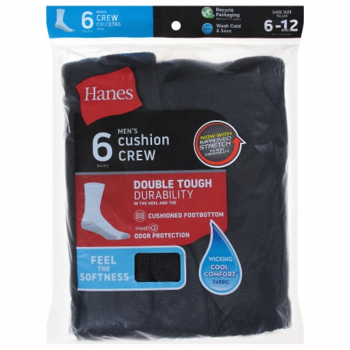 Hanes Men's Size 6-12 Cushion Crew Socks - Black, 6 pk - Pay Less Super ...