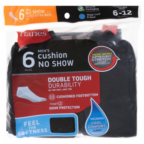 Hanes Men's Cushion No-Show Socks - 6 pk - Black, 6-12 - King Soopers