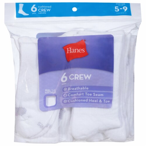 Hanes Womens' Cushioned Crew Socks - 6 pk - White, 5-9 - Fry's