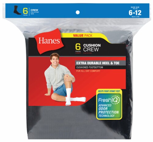 Hanes Cushion Crew Socks - Black Perspective: front