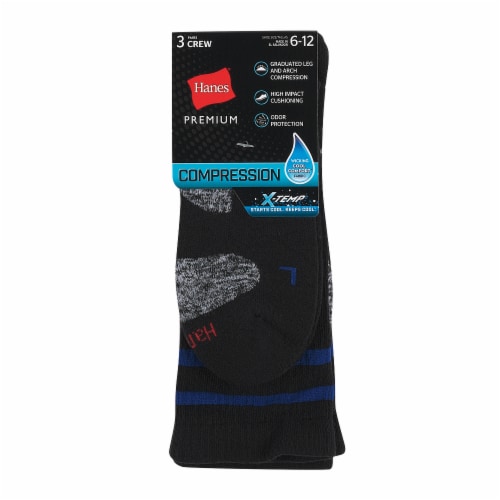 Hanes Boys/Mens Premium Black Compression Socks Perspective: front