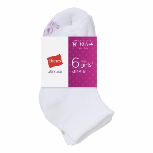 Hanes® Ultimate Girls Ankle Socks - White, Youth M / 6-7.5 - Fred