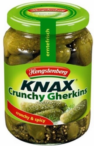 Hengstenberg Knax Crunchy & Spicy Gherkins Pickles Perspective: front