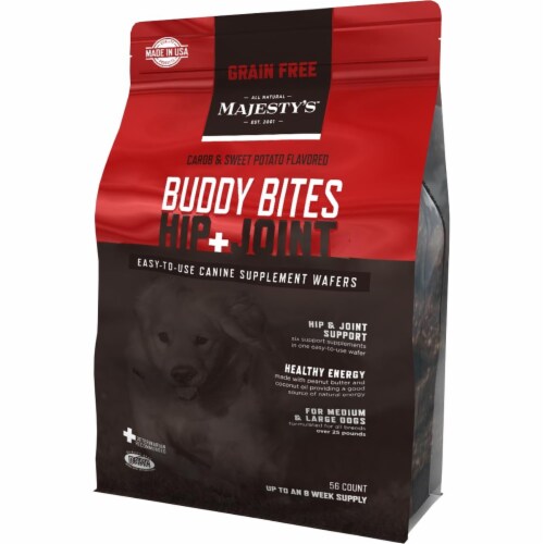 Majestys MBBHJGF56 Buddy Bites Hip & Joint, Grain-Free Formula Carob & Sweet Potato - 56 coun Perspective: front