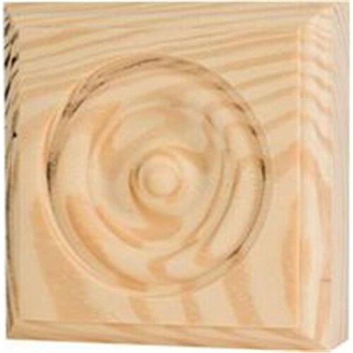 Waddell 0428664 Beveled Edge Rosette Pine Wood Trim Block Perspective: front