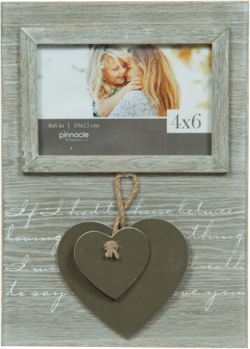 Pinnacle Picture Frame with Dangling Hearts - Graywash Perspective: front