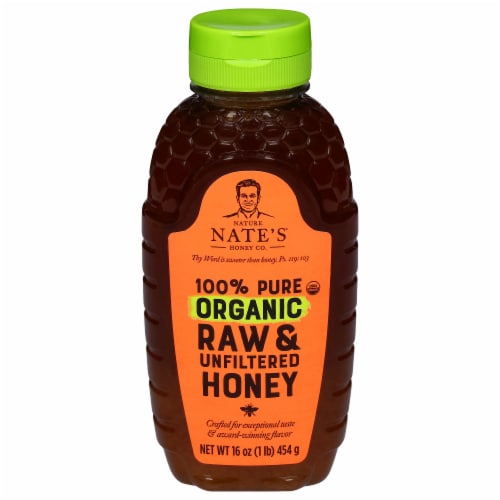 Nature Nate's® 100% Pure Organic Raw & Unfiltered Honey Perspective: front