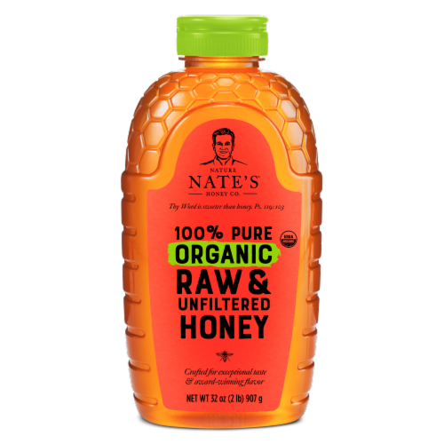 Nature Nate's Organic Raw & Unfiltered Honey Perspective: front