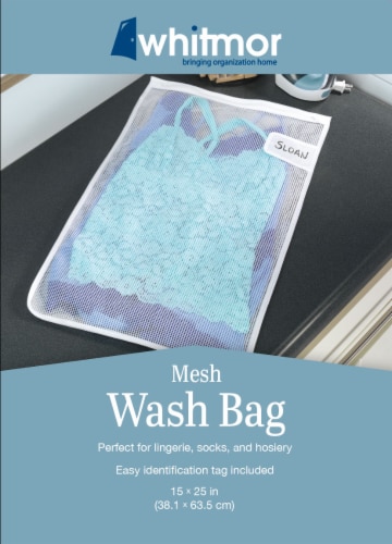 Whitmor Mesh Wash Bag with ID Tag – White