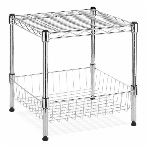 Whitmor Supreme Stacking Shelf with Basket - Chrome Perspective: front