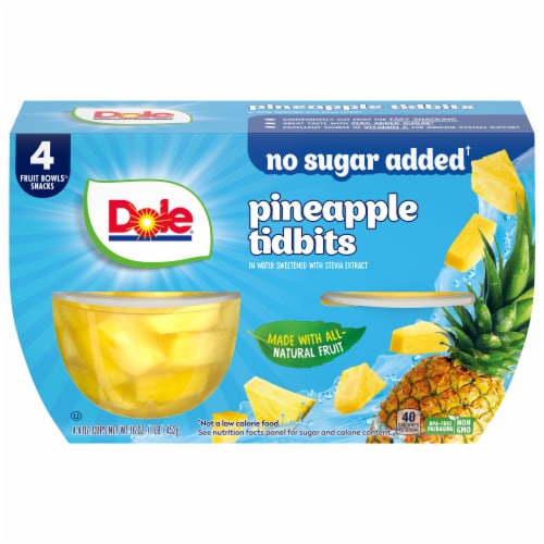 Dole® Fruit Bowls® Pineapple Tidbits With No Sugar Added Cups Perspective: front