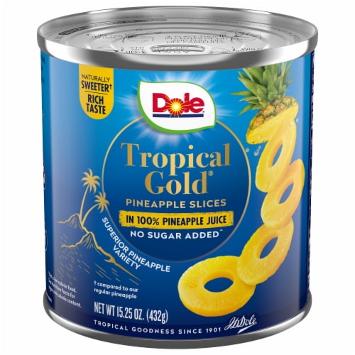 Dole® Canned Tropical Gold® Pineapple Slices in 100% Pineapple Juice Perspective: front