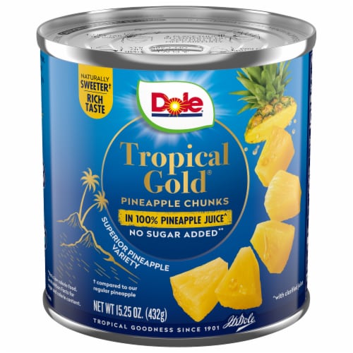 Dole® Canned Tropical Gold® Pineapple Chunks in 100% Pineapple Juice Perspective: front