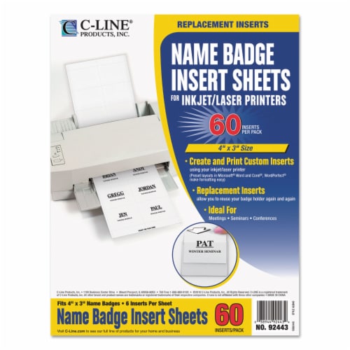 Name Badge Inserts, 4 x 3, White, 60/Pack