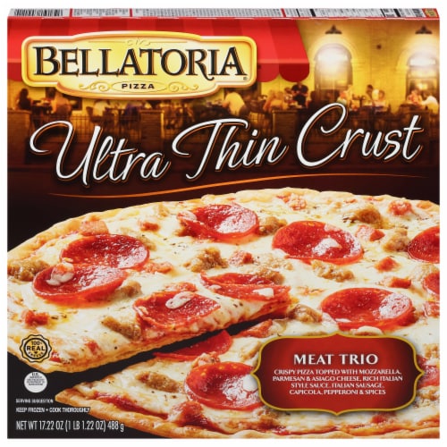 Bellatoria® Meat Trio Ultra Thin Crust Frozen Pizza Perspective: front