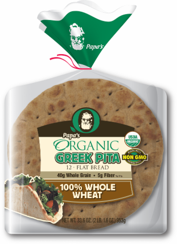 Papa's Organic® 100% Whole Wheat Greek Pita Bread Perspective: front