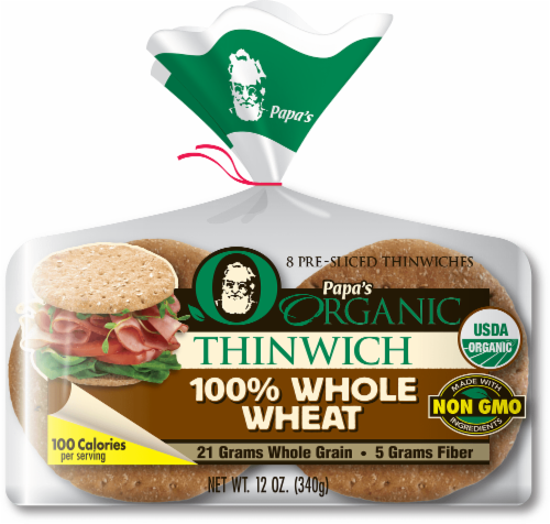 Papa's Organic® 100% Whole Wheat Thinwich Bread Perspective: front