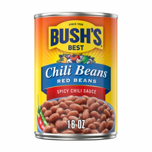 Bush's Best Red Chili Beans in Hot Chili Sauce Perspective: front