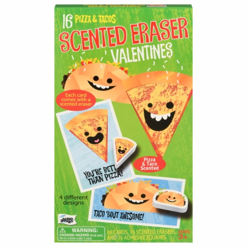 Mello Smello Pizza & Tacos Scented Erasers Valentine Kit Perspective: front