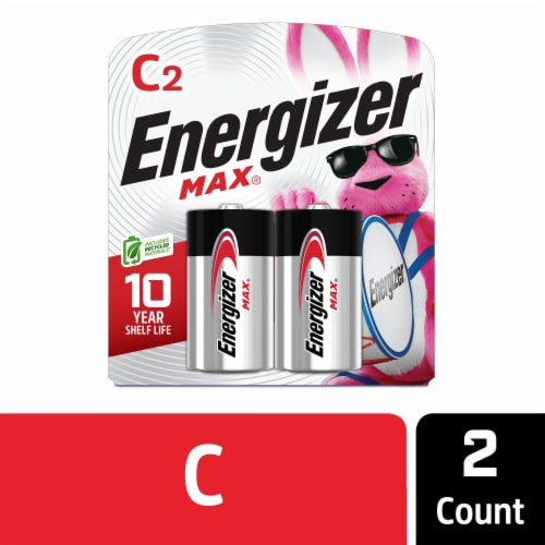 Energizer MAX C Batteries 2 Pack, C Cell Alkaline Batteries Perspective: front