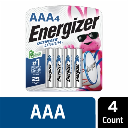 Energizer Ultimate Lithium AAA Batteries 4 Pack, Triple A Batteries Perspective: front