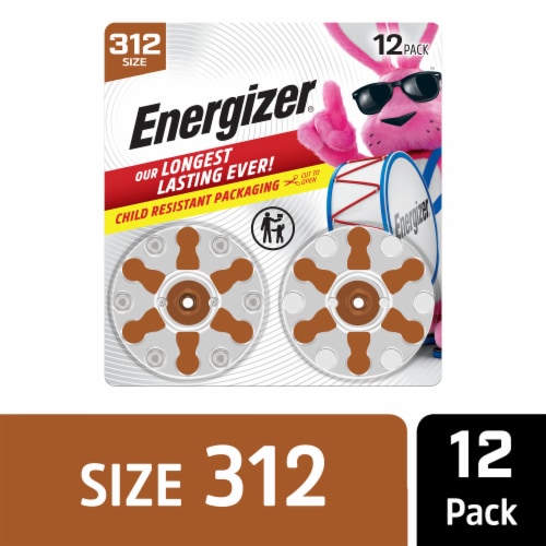 Energizer Hearing Aid Batteries Size 312, Brown Tab Perspective: front