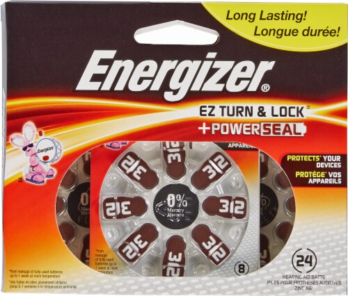 Energizer® EZ Turn and Lock Hearing Aid Batteries - Size 312 - 24 Pack Perspective: front