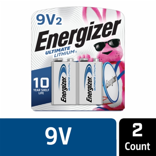 Energizer Lithium 9V Batteries 2 Pack, Lithium 9 Volt Batteries Perspective: front