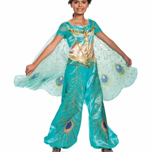 Disguise 403114 Girls Aladdin Jasmine Teal Deluxe Child Costume, Small Perspective: front