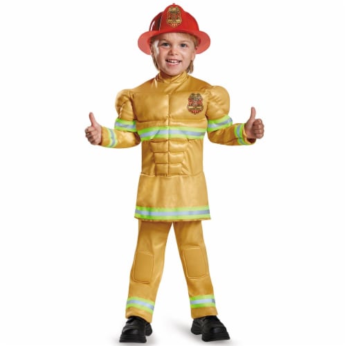 Fireman Toddler Muscle Costume, Medium (Size 3T-4T) Perspective: front