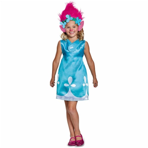 Disguise Poppy Classic W/Headband Trolls Costume, Blue, Medium (7-8) Perspective: front