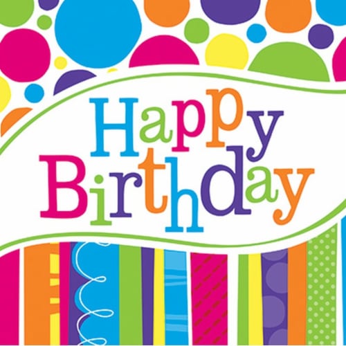 Creative Converting Bright and Bold Happy Birthday Beverage Napkins Perspective: front