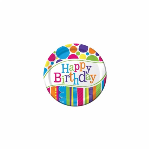 Creative Converting Paper Bright and Bold Happy Birthday Round Dinner Plate Perspective: front