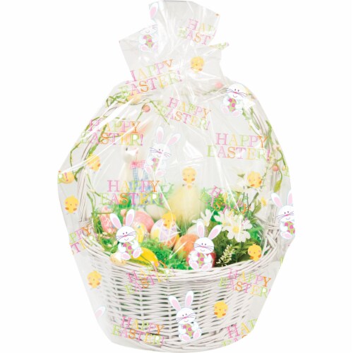 Party Central Club Pack of 12 Pink and Yellow Easter Decorative Cello Basket Bags 11” Perspective: front