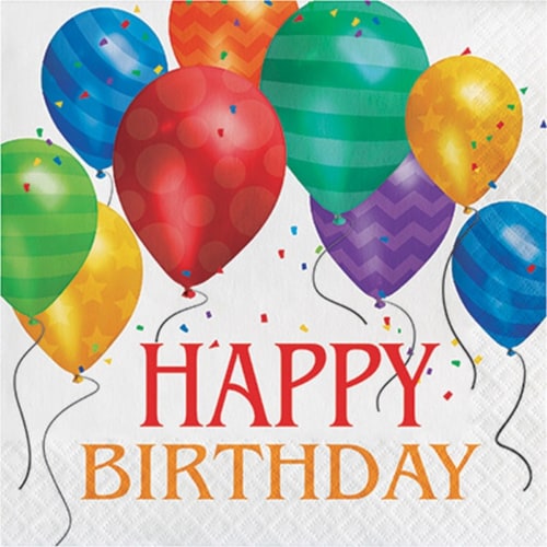Creative Converting Ballon Blast Happy Birthday Lunch Napkins Perspective: front