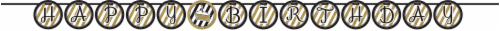 Creative Converting Happy Birthday Ribbon Banner - Black / Gold Perspective: front