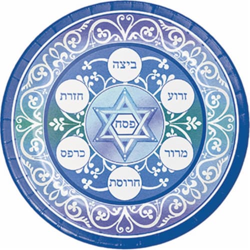 Creative Converting 328343 8.75 x 8.75 in. Pesach Paper Round Dinner Plate, 8 Count Perspective: front
