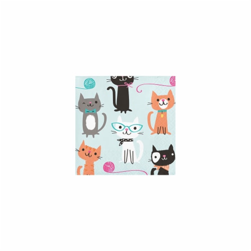 Creative Converting 328592 5 x 5 in. Purr-Fect Party Beverage Paper Napkin Perspective: front