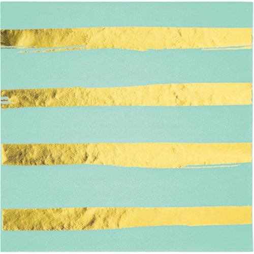 Creative Converting 329948 8.75 x 8.75 in. 3 Ply Foil Striped Paper Napkins, Fresh Mint Green Perspective: front