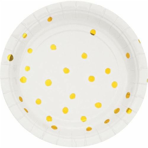 James Paul Products Foil Stamp Lunch Plates - 8 Pack - White/Gold Perspective: front