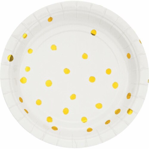 James Paul Products Foil Stamp Lunch Plates - 8 Pack - White/Gold Perspective: front